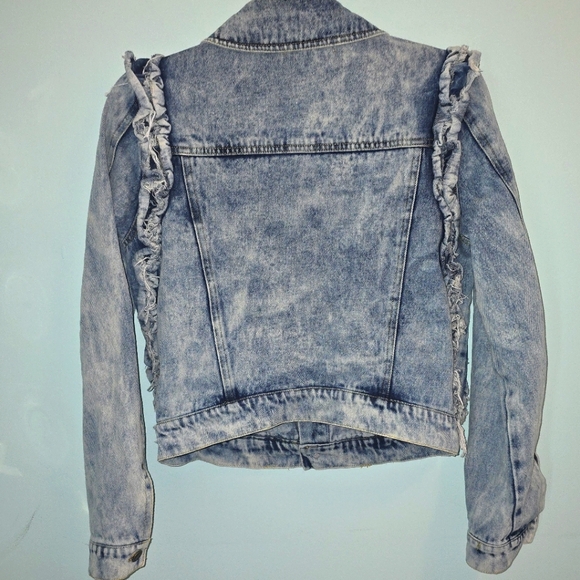 Elan Womens Ruffle Denim Jean Jacket Size S Acid Wash Y2k 90s - Picture 6 of 10